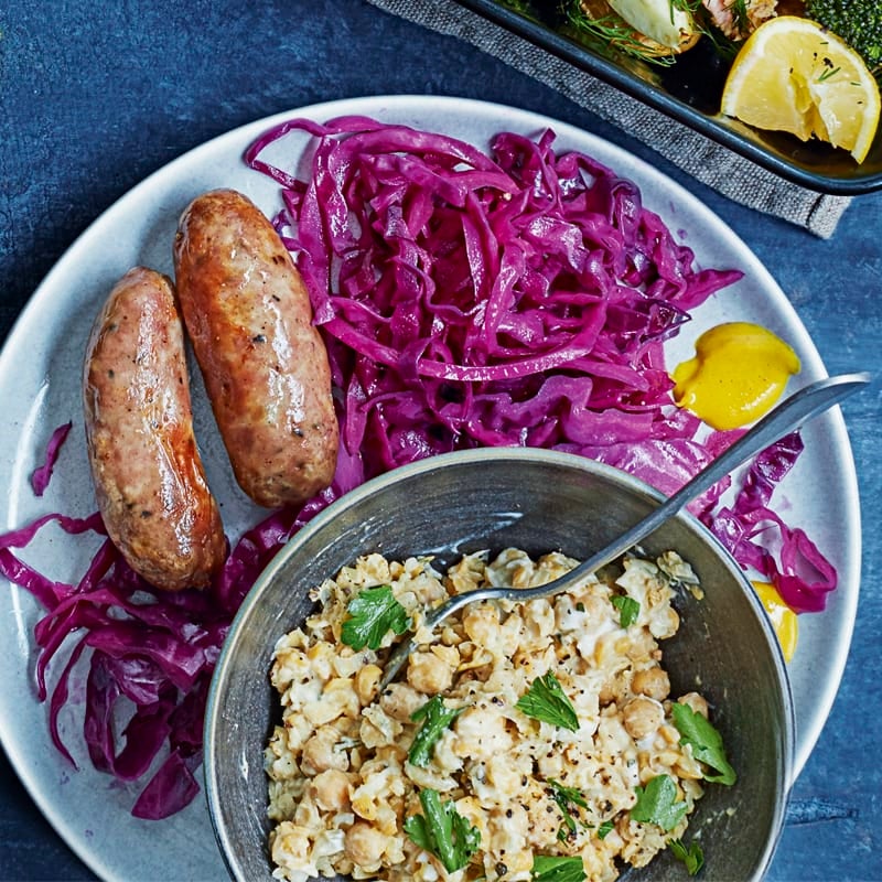 Photo of Sausages with chickpea mash &  braised red cabbage by WW