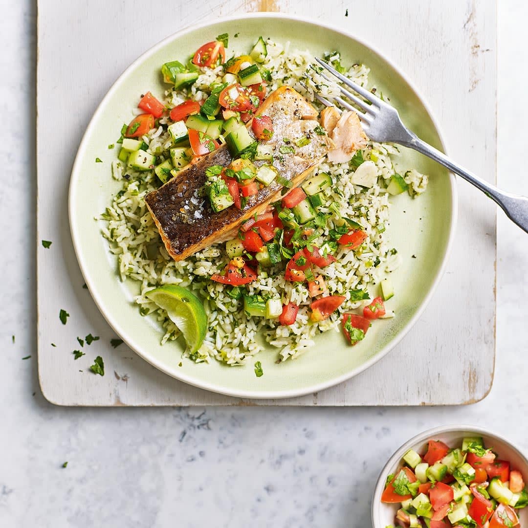 Photo of Grilled salmon with green rice & salsa by WW