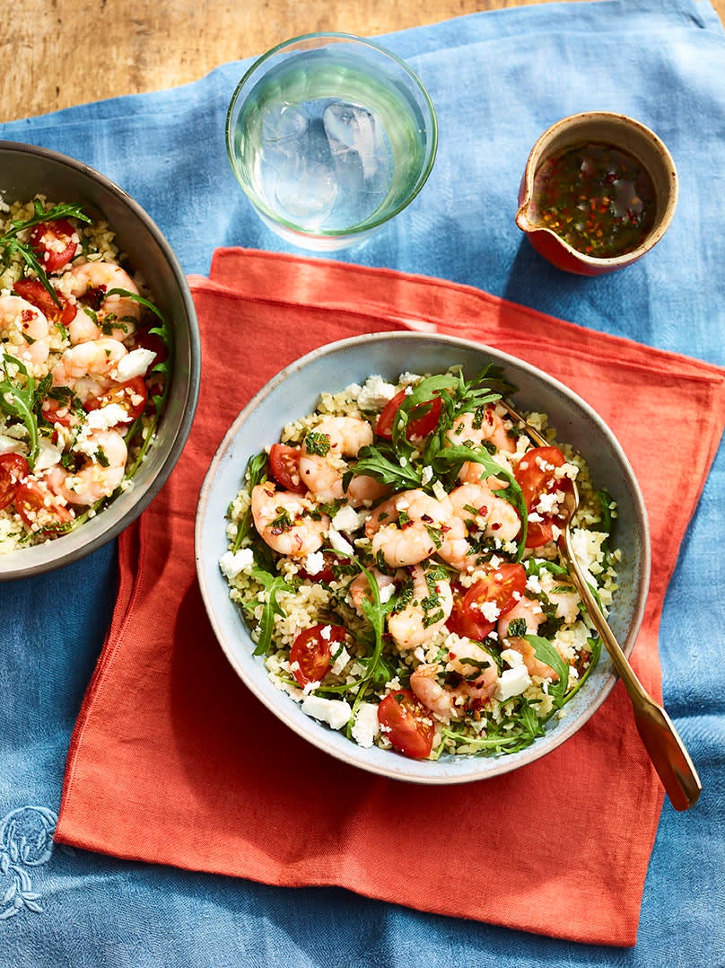 Photo of Tabbouleh bowl with marinated prawns, tomatoes & feta by WW