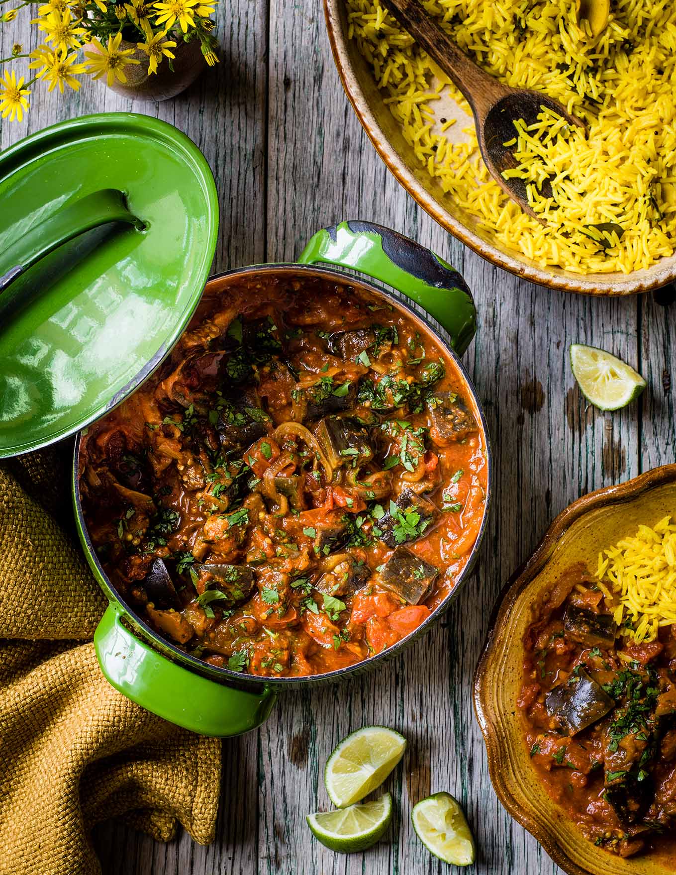 Photo of Aubergine & tomato curry with spicy turmeric rice by WW