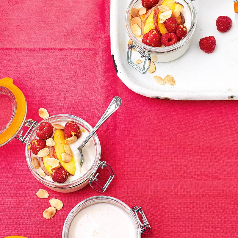 Photo of Almond panna cotta with peaches & raspberries by WW