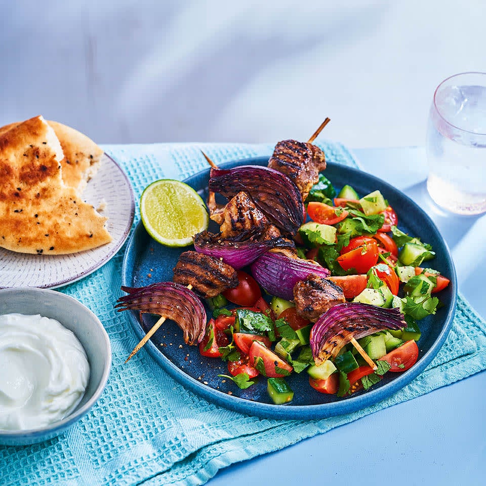 Photo of Spiced lamb kebabs with tomato & cucumber salad by WW