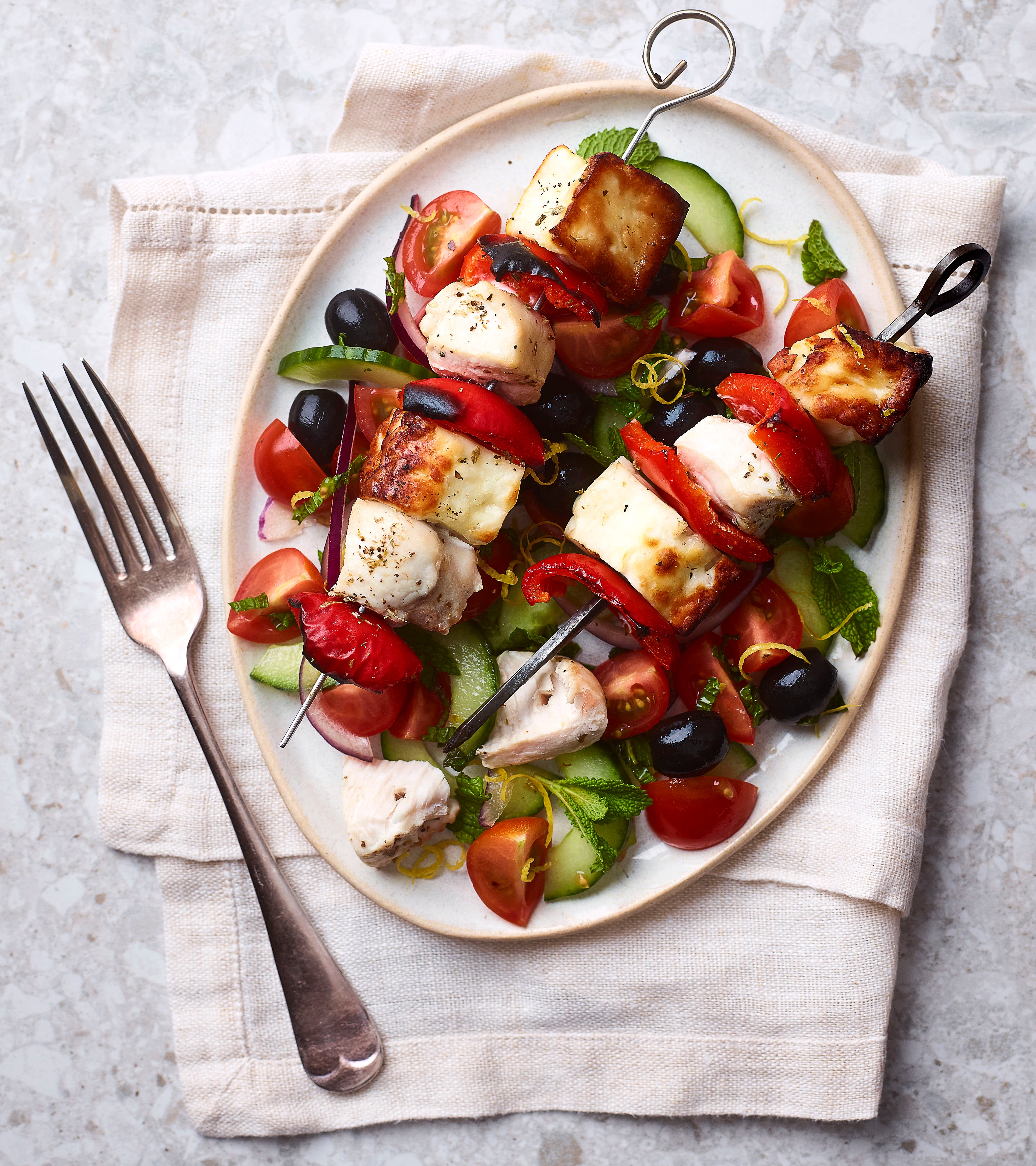 Photo of Chicken & halloumi skewers with Greek salad by WW
