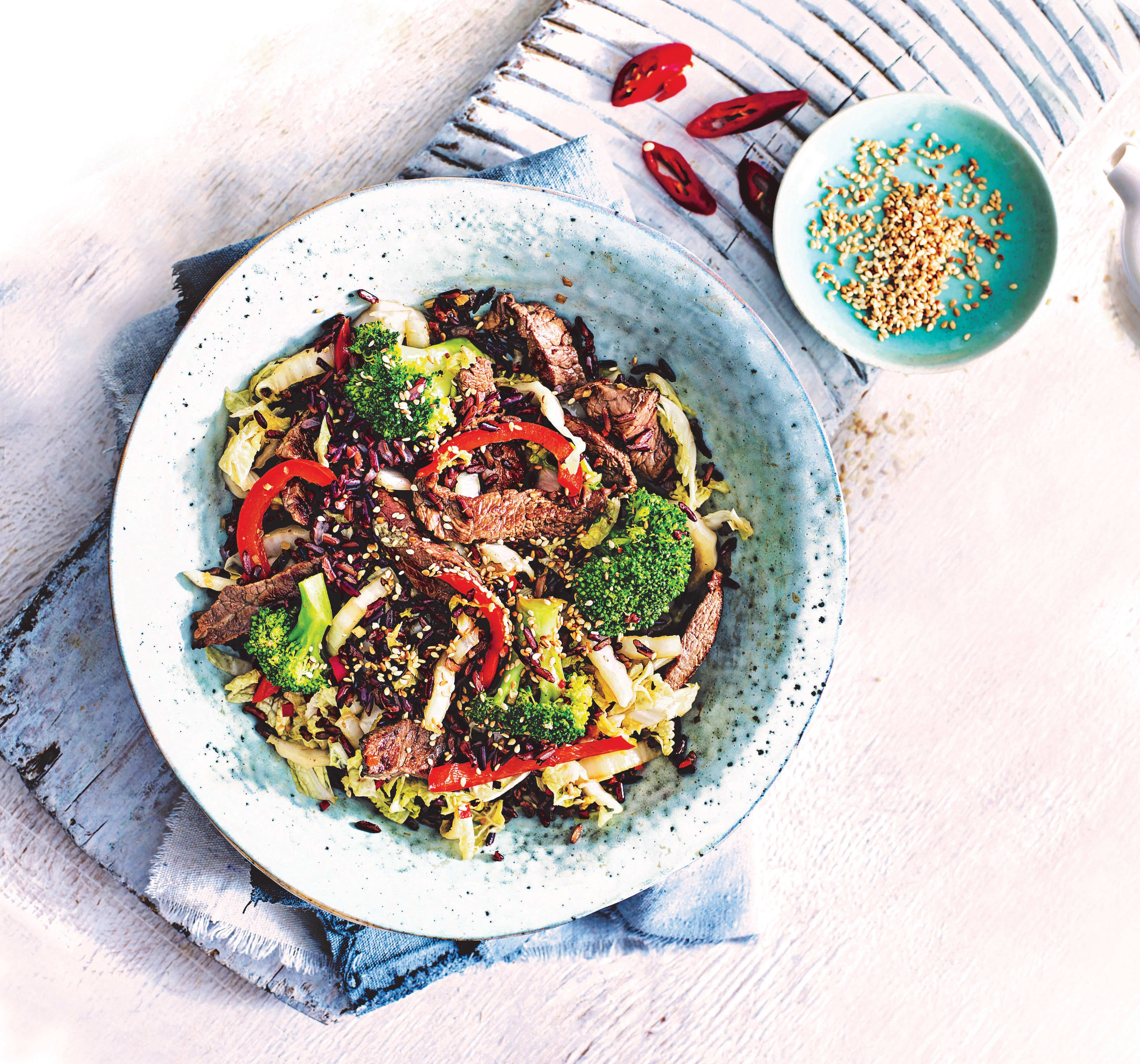 Photo of Lemongrass beef with  black rice, broccoli & chilli by WW