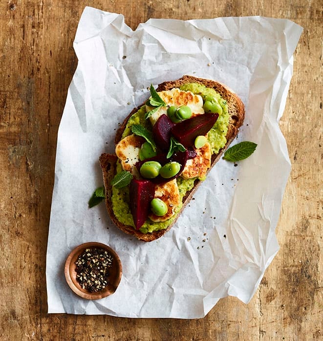 Photo of Halloumi, beetroot & broad bean open sandwich by WW