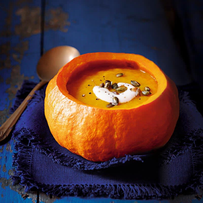 Photo of Pumpkin soup in a pumpkin bowl by WW