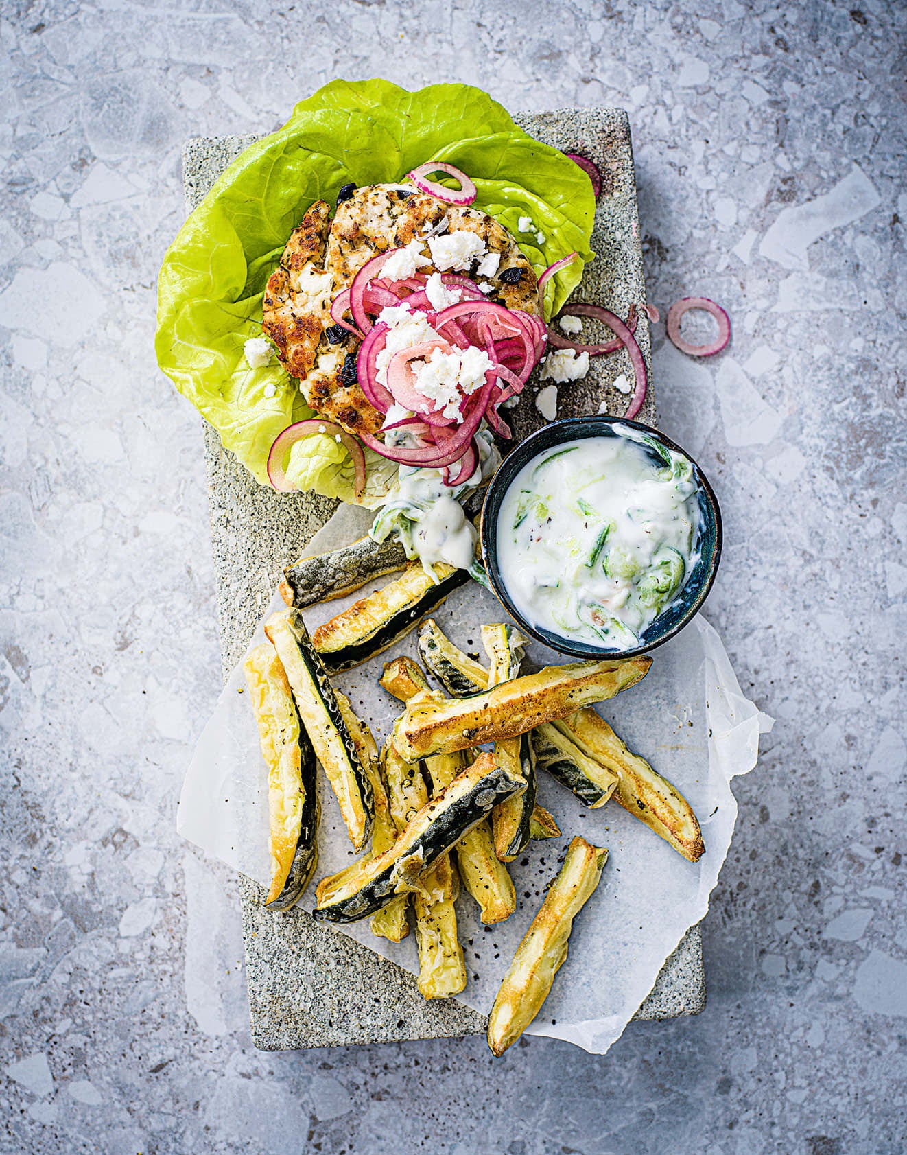 Photo of Tzatziki turkey burgers with courgette fries by WW
